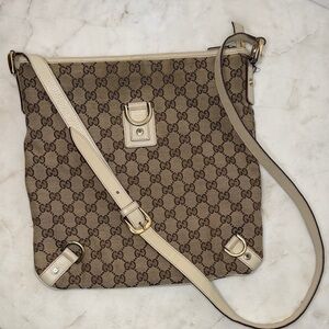 GUCCI Canvas Abbey Shoulder Bag Beige Gold